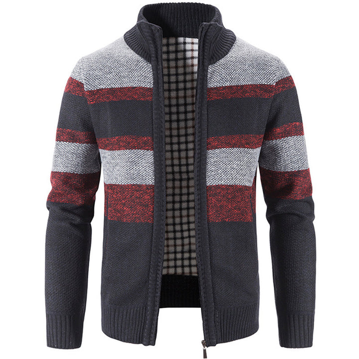 Herren Strickjacke mit hohem Kragen und kontrastierenden Mustern Echoarchiv