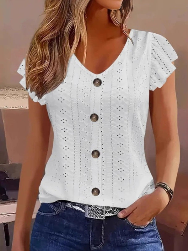 Damen luftige Bluse mit filigranem Lochmuster und Knopfdetails Echo Archiv
