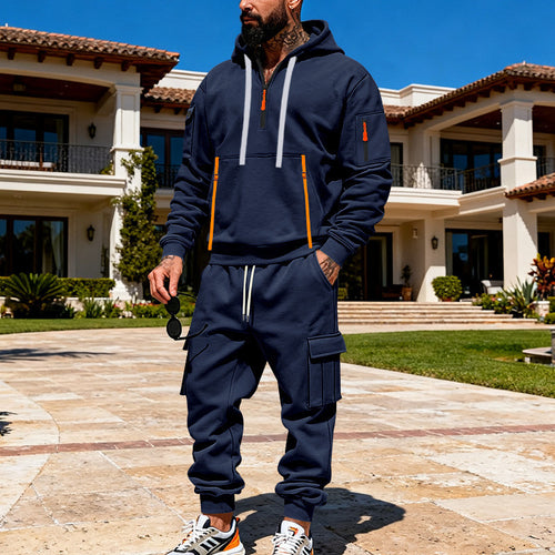 Herren nan urbanes Hoodie-Cargo-Set mit versteckten Reißverschlüssen, Mehrfach-Taschen und elastischem Saum Echo Archiv
