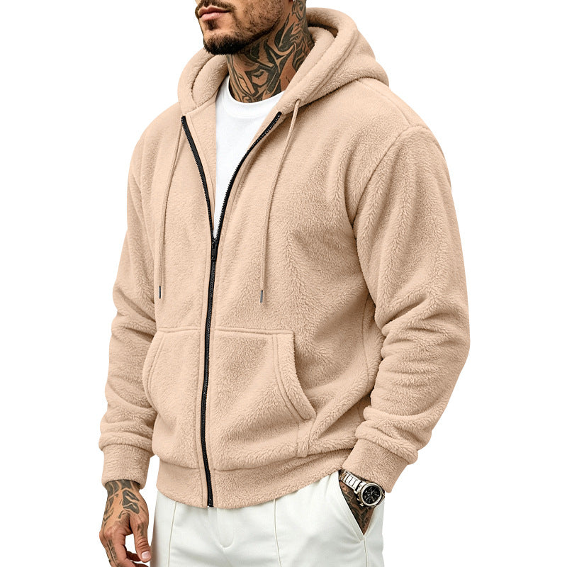 Herren Fleece-Kapuzenjacke mit Teddy-Innenfutter, durchgehendem Reißverschluss und Kängurutaschen – Cavarno
