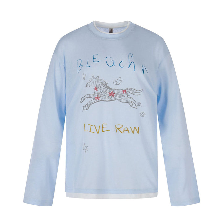 Damen Langarmshirt mit illustrativem Pferde‑Print und Lagenoptik Echoarchiv