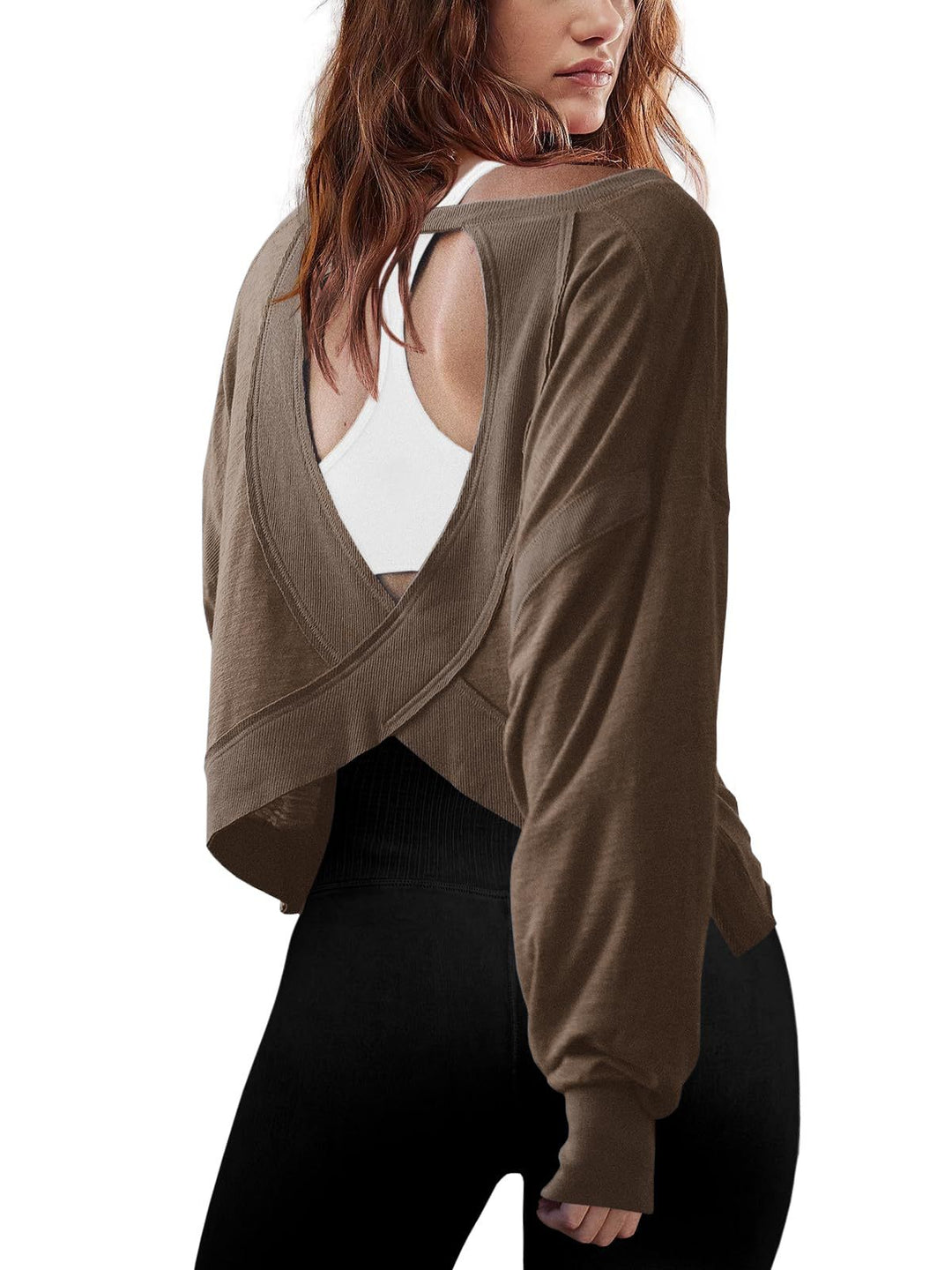 Damen Cropped-Sweatshirt mit überkreuztem Cut-Out-Rücken und rohen Saumkanten – Avérine
