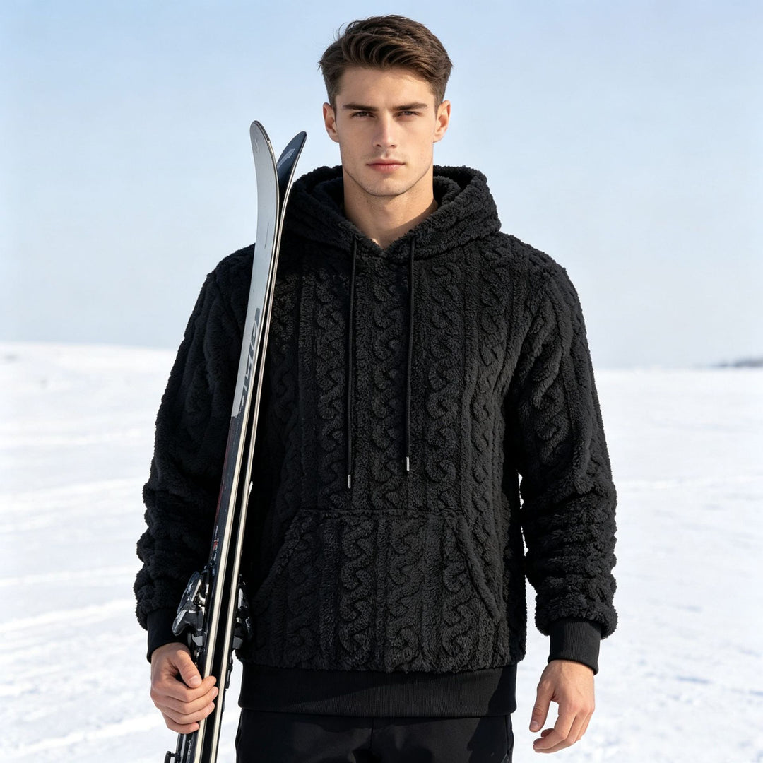 Herren Sherpa-Kapuzenpullover mit Zopfmuster, Kängurutasche und Rippbündchen Echoarchiv