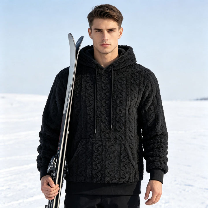 Herren Sherpa-Kapuzenpullover mit Zopfmuster, Kängurutasche und Rippbündchen Echoarchiv