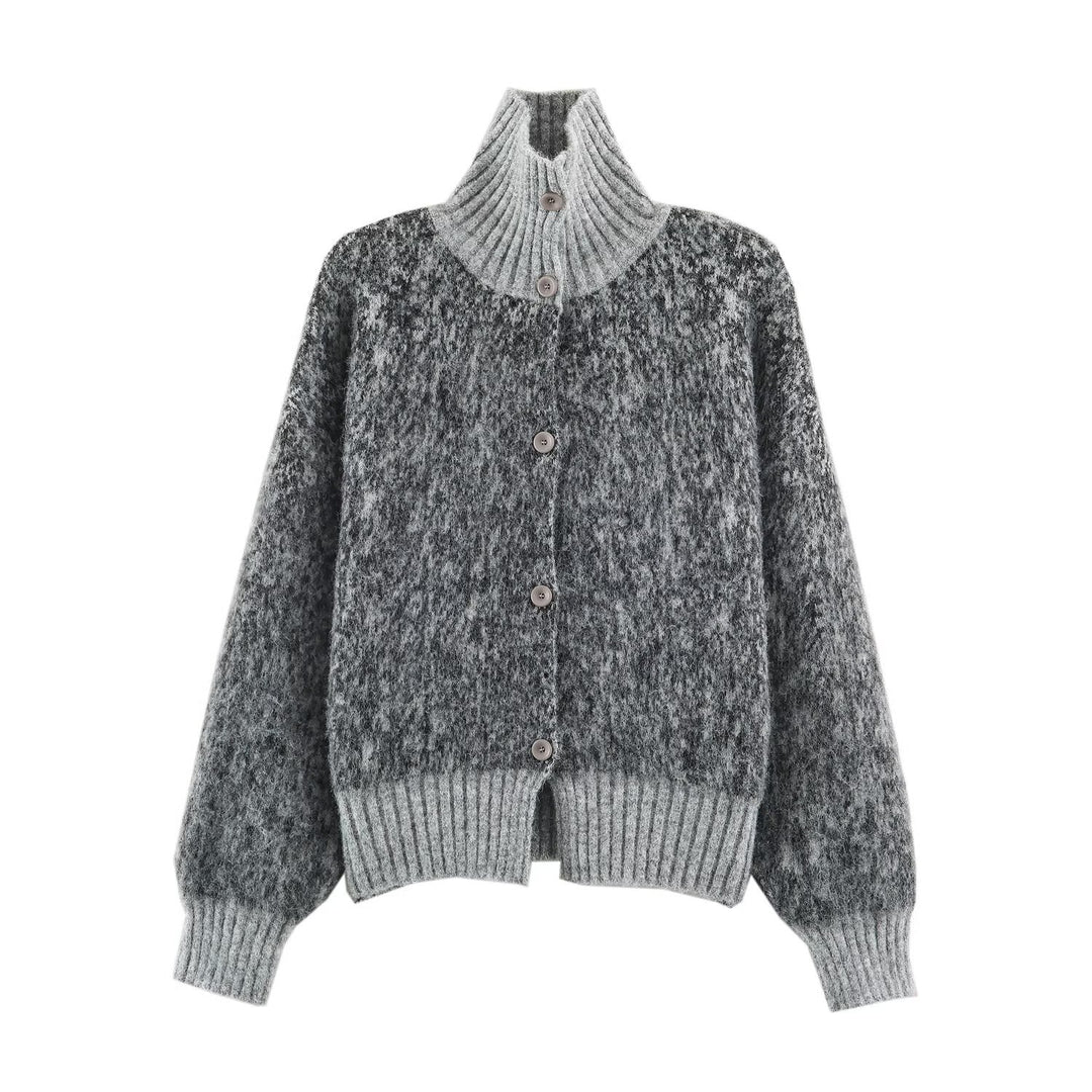 Damen Oversize-Cardigan im Flauschstrick mit hohem Rippkragen und Knopfleiste Echoarchiv