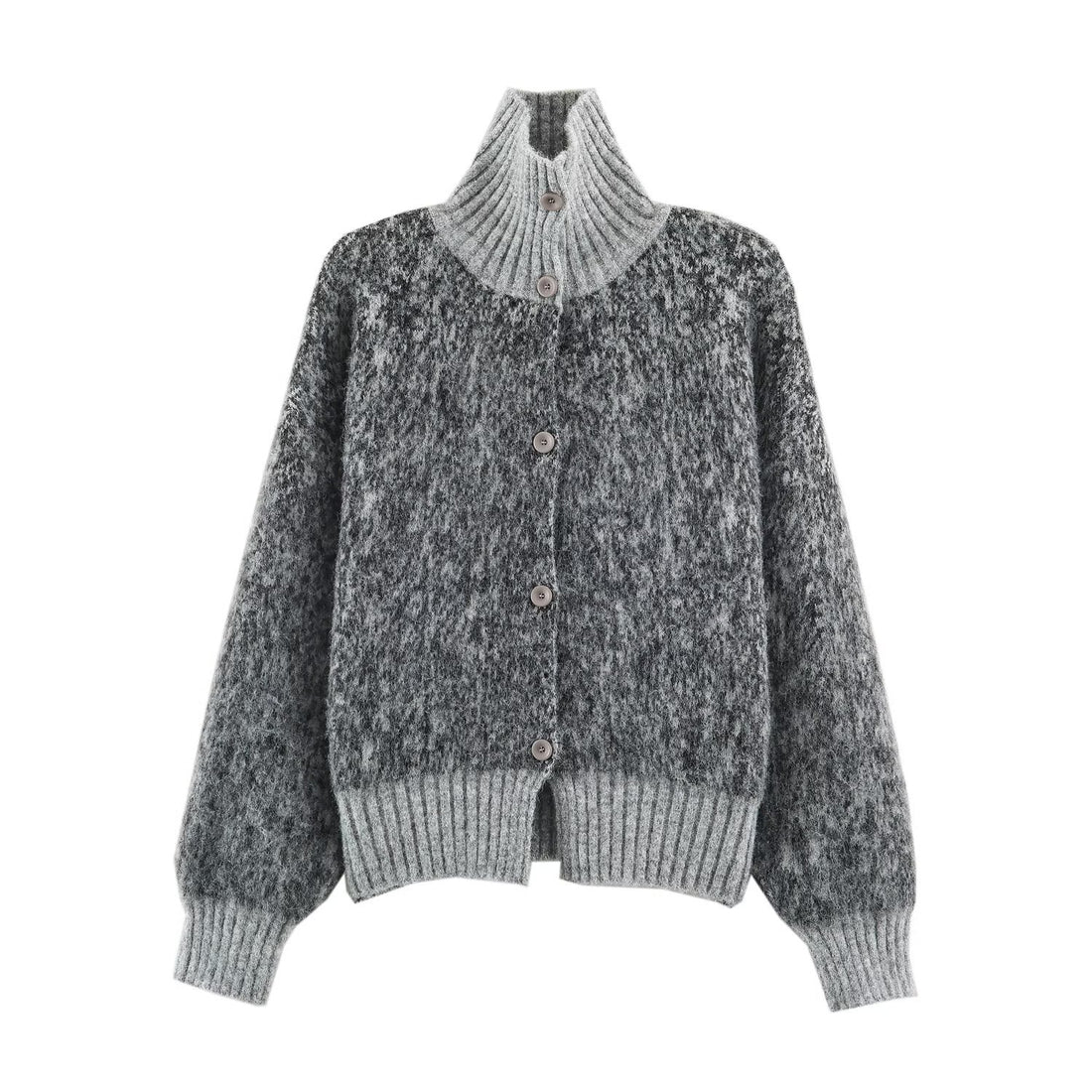 Damen Oversize-Cardigan im Flauschstrick mit hohem Rippkragen und Knopfleiste Echoarchiv