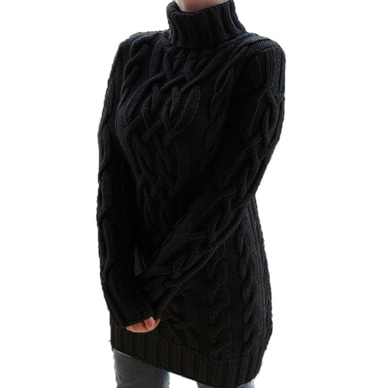 Damen Oversized Strickkleid mit markantem Zopfmuster und Rollkragen Echo Archiv