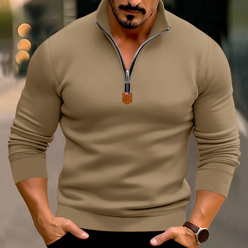 Herren sportlicher Pullover mit halbem Reißverschluss und Rippstruktur Echoarchiv