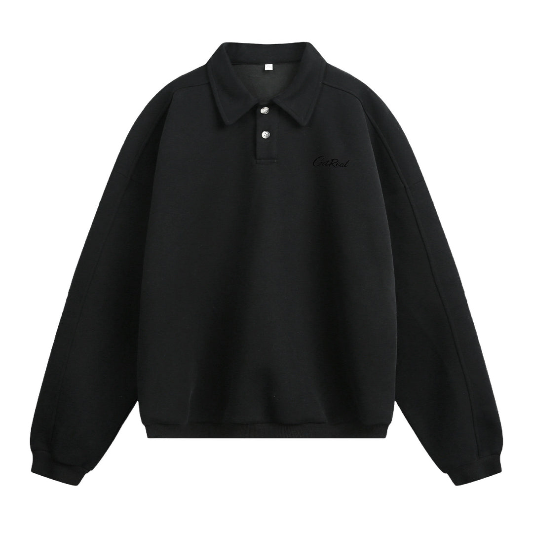 Unisex Oversize Polokragen-Sweatpullover mit Halbknopfleiste und Raglanärmeln Echo Archiv