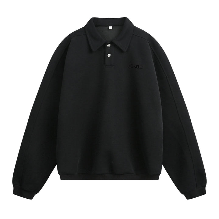 Unisex Oversize Polokragen-Sweatpullover mit Halbknopfleiste und Raglanärmeln Echo Archiv