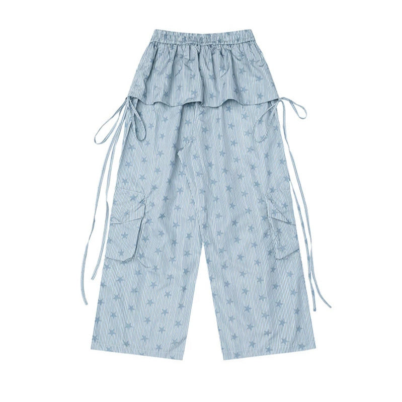 Damen Weite Palazzo-Cargohose mit Lagen‑Rock‑Overlay, Tunnelzugbund und Cargotaschen Echoarchiv