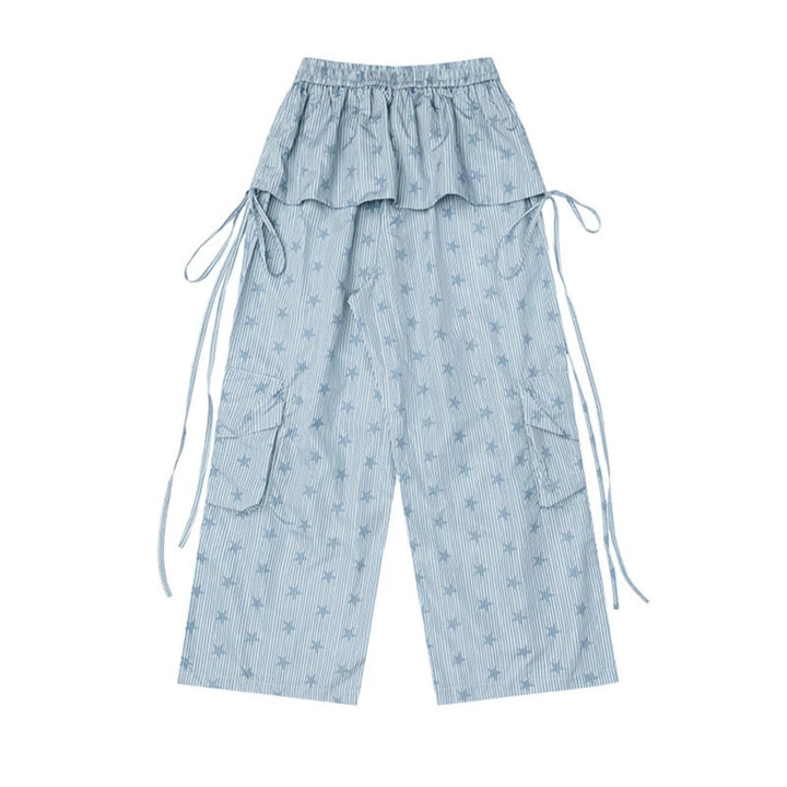 Damen Weite Palazzo-Cargohose mit Lagen‑Rock‑Overlay, Tunnelzugbund und Cargotaschen Echoarchiv