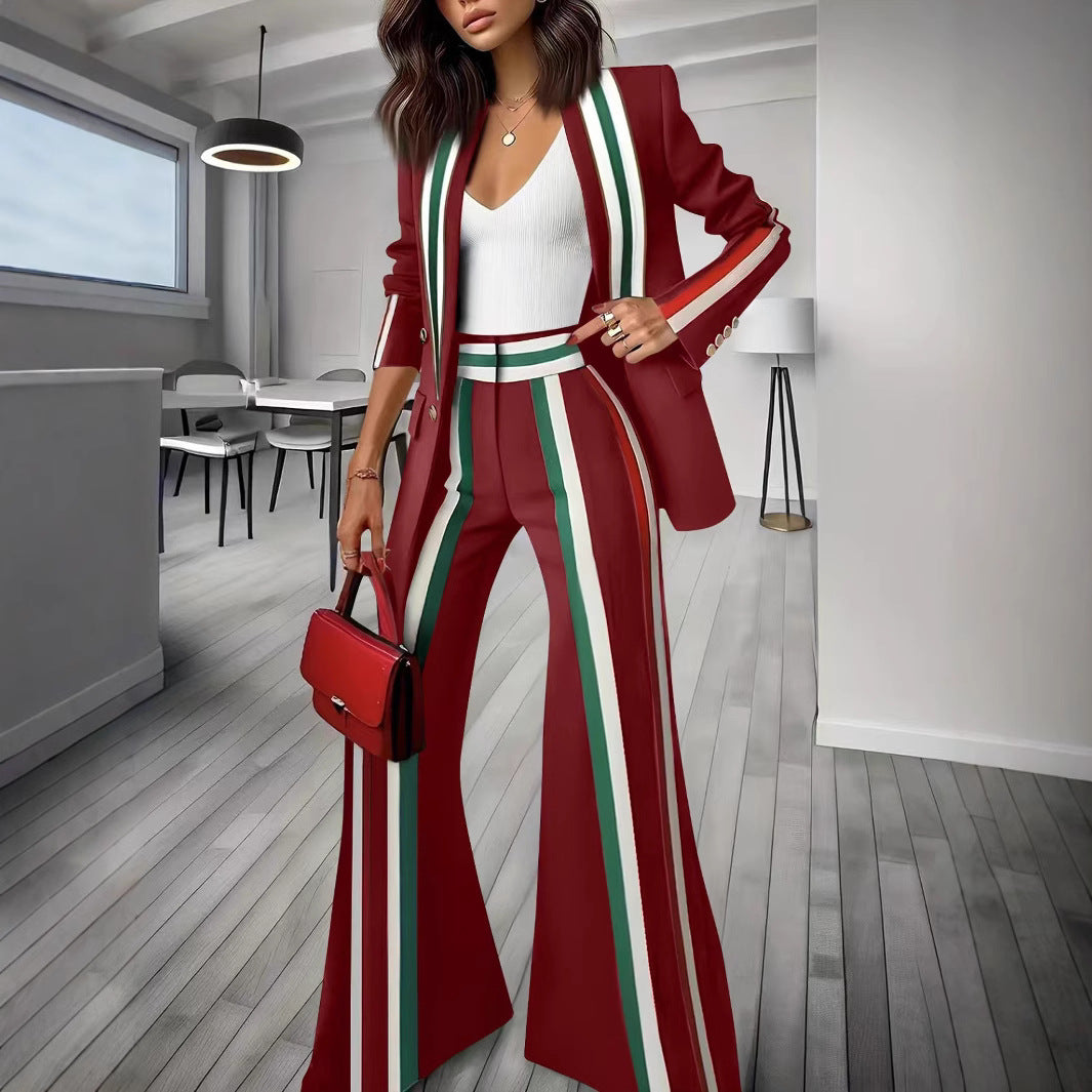 Damen Elegantes Blazer‑Hosenensemble mit seitlichen Kontraststreifen und weitem Schlag – Valéne