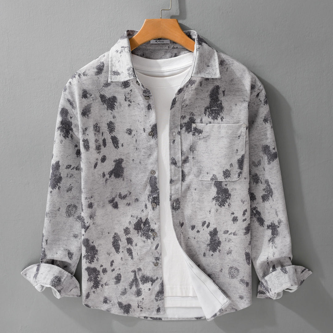 Herren Langärmeliges Baumwoll-Overshirt mit abstraktem Sprühmuster und aufgesetzter Brusttasche Echoarchiv