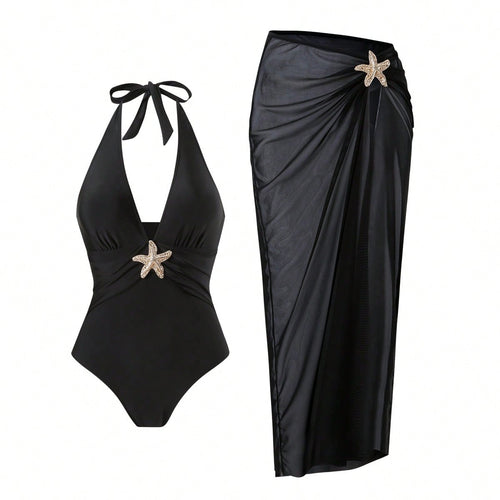 Damen Eleganter Badeanzug mit vielseitigem Wickelrock Echo Archiv