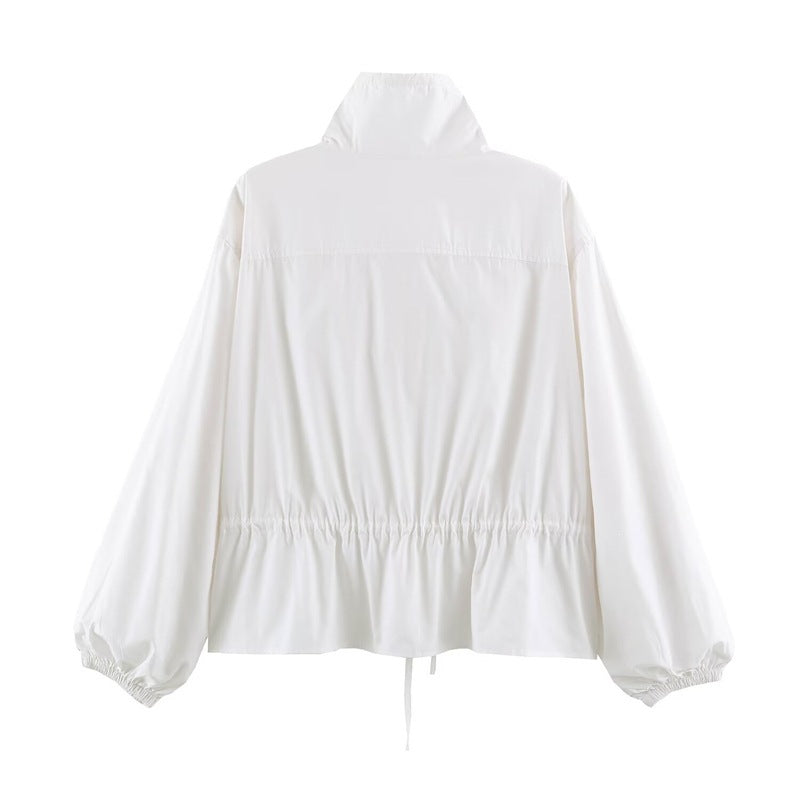 Damen Leichte taillierbare Windjacke mit Stehkragen, Tunnelzug und Ballonärmeln Echo Archiv