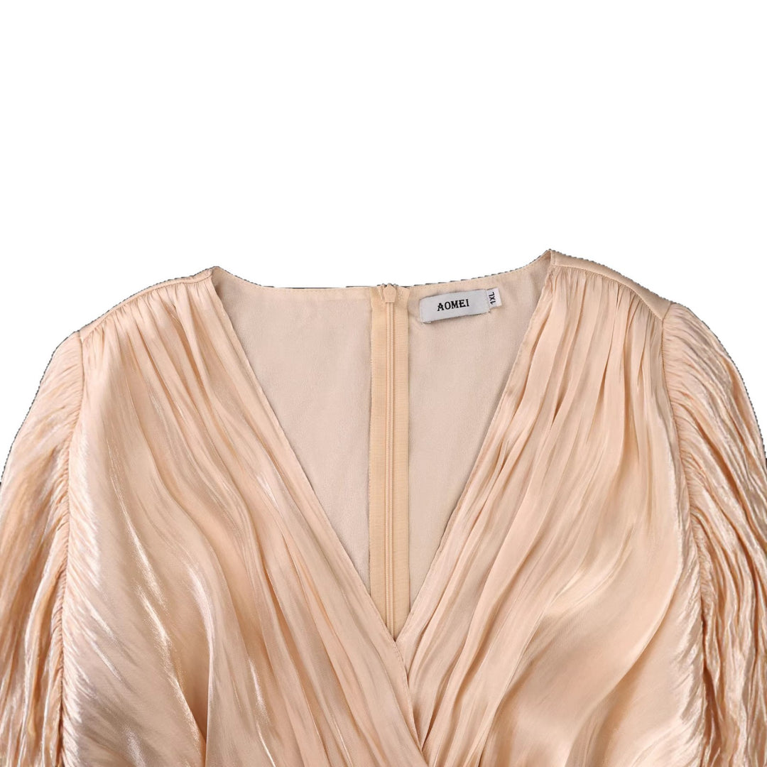 Damen Fließendes Maxi-Kleid mit eleganten Volantärmeln und Taillengürtel Echo Archiv