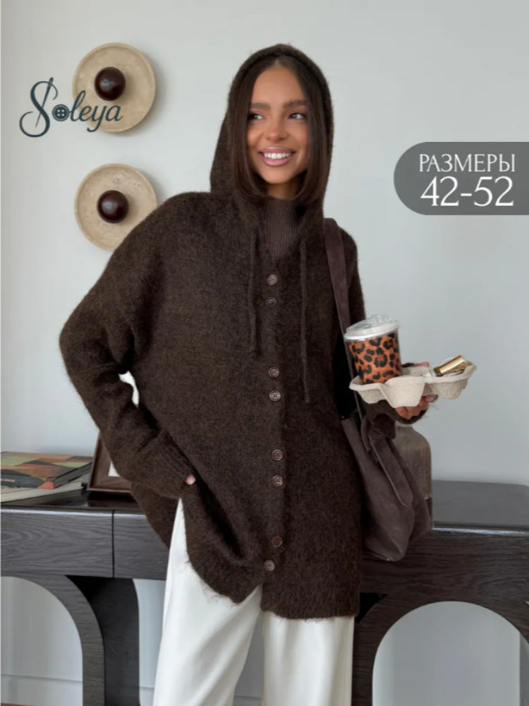 Damen Modische Strickjacke mit Kapuze Echo Archiv
