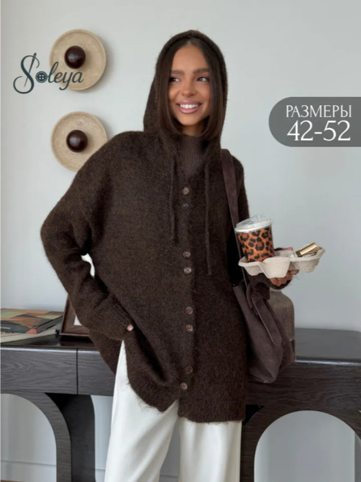 Damen Modische Strickjacke mit Kapuze Echo Archiv