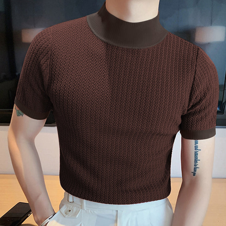 Herren nan Kurzarm Feinstrickshirt mit Stehkragen Echo Archiv