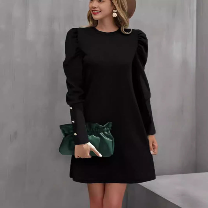 Damen nan elegantes A-Linien Minikleid mit gerafften Puffärmeln und dekorativen Manschettenknöpfen Echo Archiv