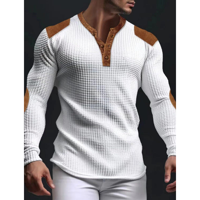 Herren Langärmeliges Shirt mit Struktur und Lederapplikationen Echoarchiv