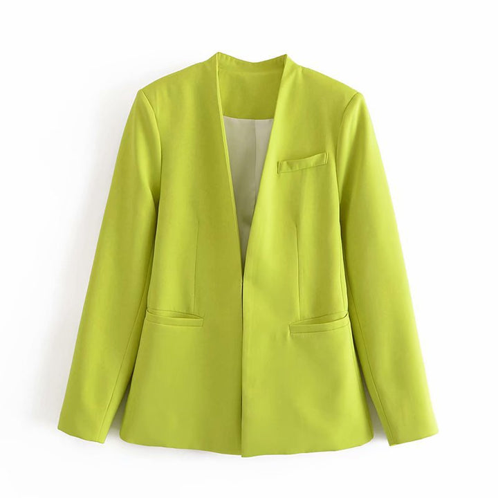 Damen Taillierter Blazer ohne Revers mit offener Front und Paspeltaschen Echo Archiv