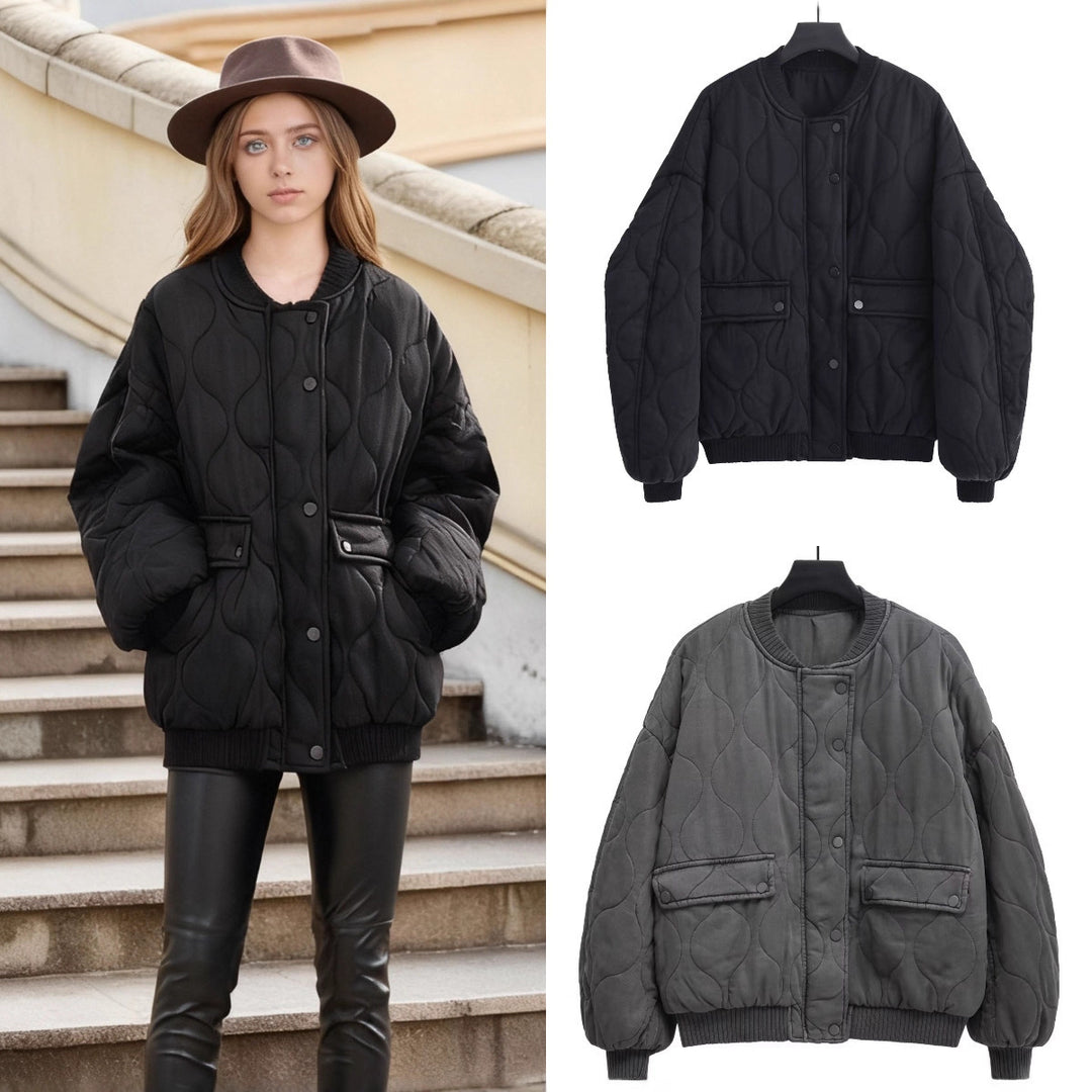 Damen Stepp-Bomberjacke mit organischer Steppung und Druckknopffront Echo Archiv