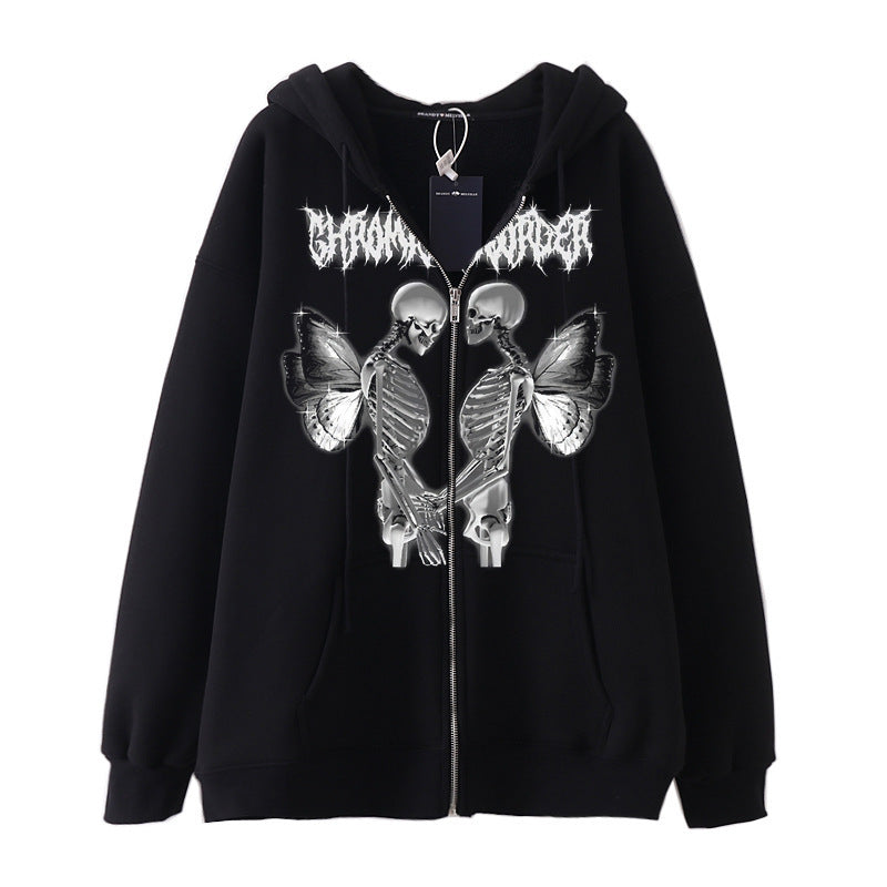 Damen Kapuzenjacke mit durchgehendem Reißverschluss und Rippenherz-Print – Auréline