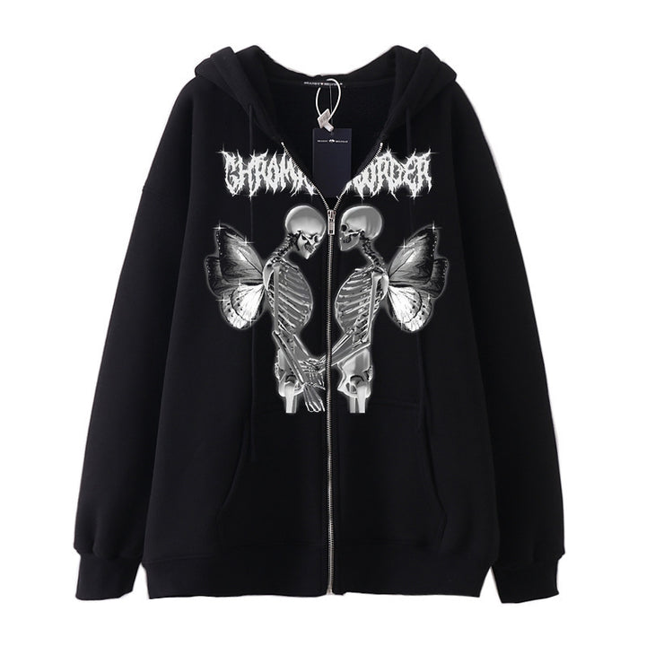 Damen Kapuzenjacke mit durchgehendem Reißverschluss und Rippenherz-Print – Auréline