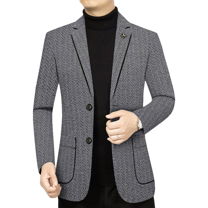 Herren Taillierter Strickblazer im Bouclé-Look mit aufgesetzten Taschen – Tianoro