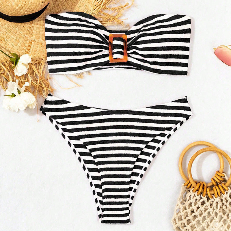 Damen Bandeau-Bikini mit modischem Ringdetail und hohem Beinausschnitt Echo Archiv