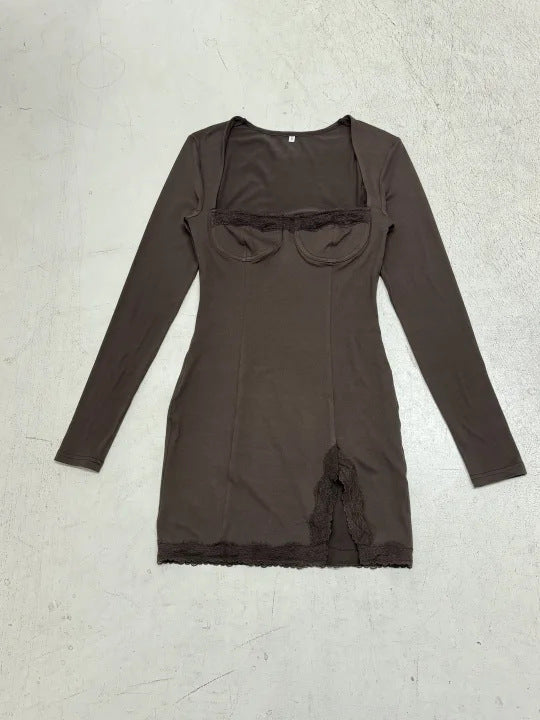 Damen nan figurbetontes Langarm-Minikleid mit Korsettoptik, geformten Cups und Spitzendetail Echo Archiv