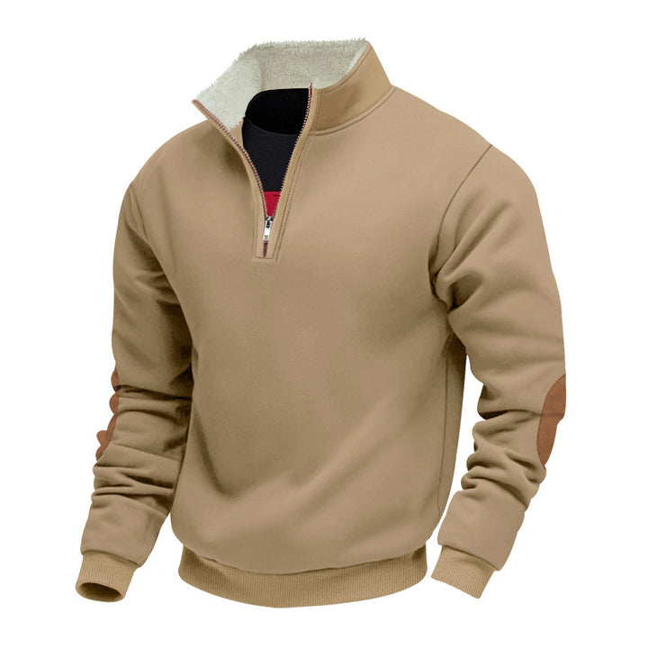 Herren modischer Fleecepullover mit Halb-Reißverschluss und kontrastierenden Ellenbogen-Patches Echoarchiv