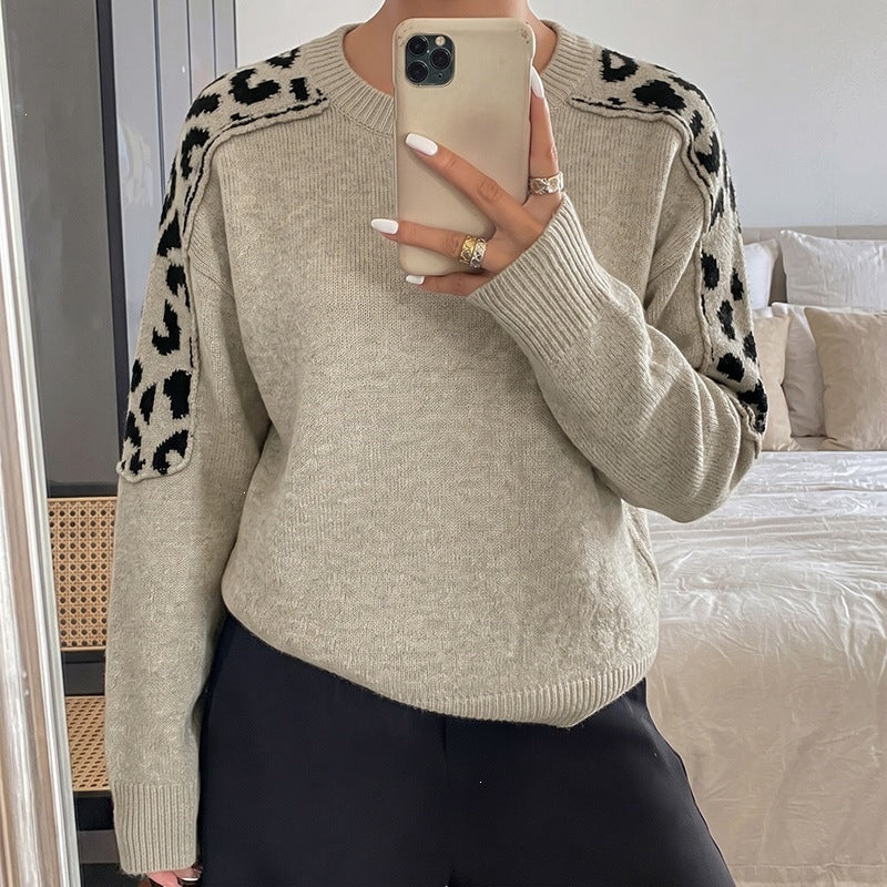 Damen Oversize Strickpullover mit Leo-Jacquard-Schultereinsätzen Echoarchiv