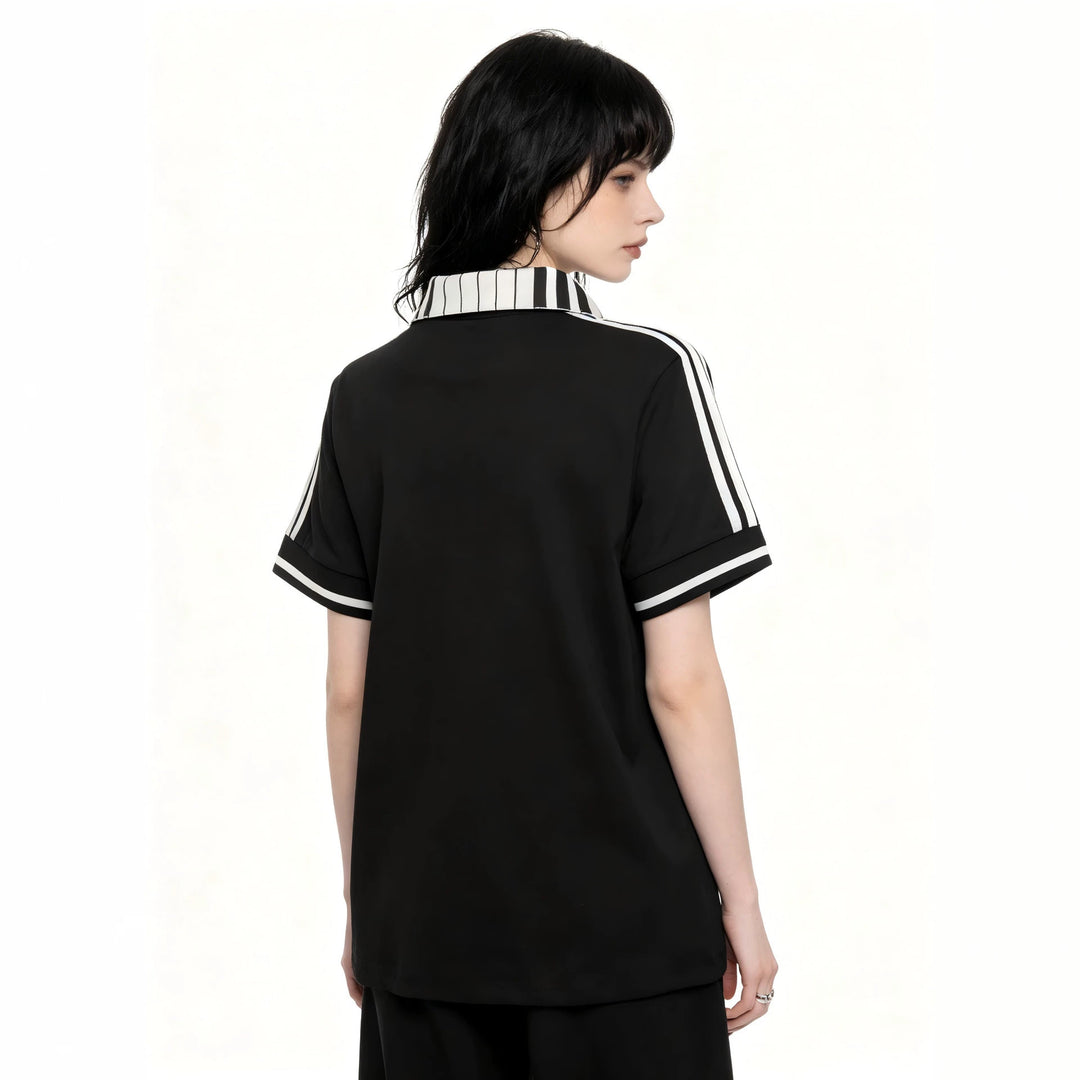 Damen Poloshirt mit kreativem Druck und Streifenmuster Echo Archiv