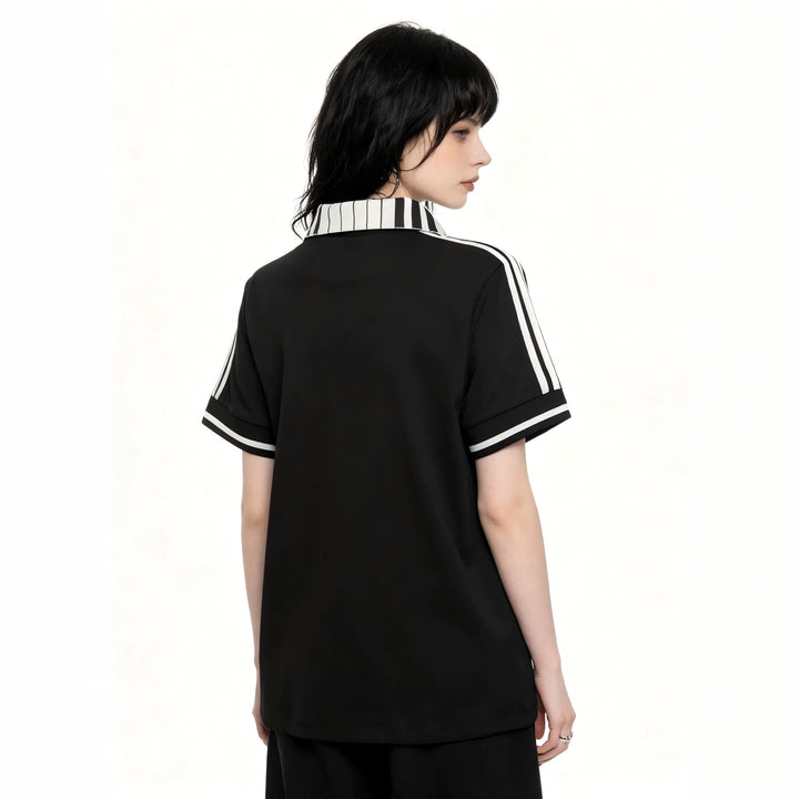 Damen Poloshirt mit kreativem Druck und Streifenmuster Echo Archiv