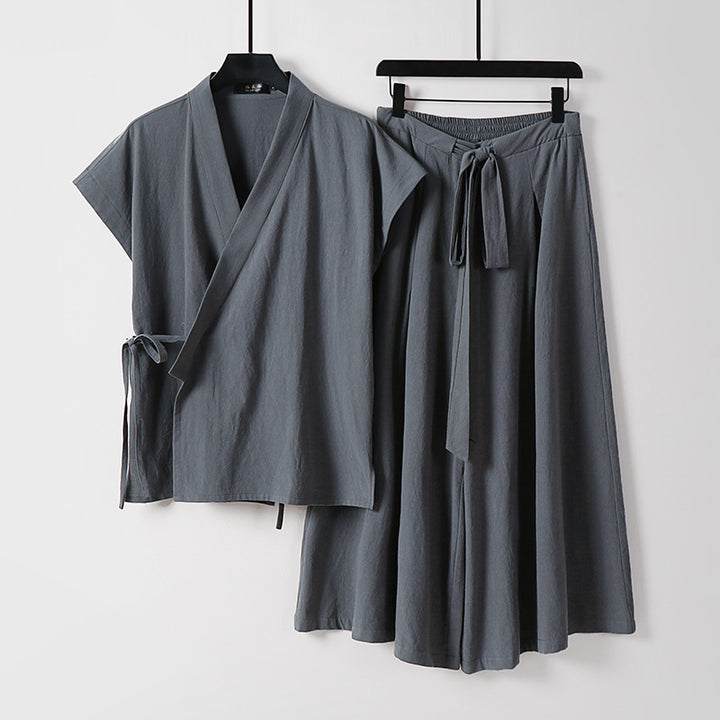 Damen Kimono-Loungewear-Set mit Wickeloberteil und weiter Palazzo-Hose Echoarchiv