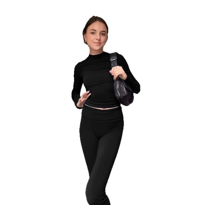 Damen Nahtloses Sport-Set mit Langarm-Cropped-Top und High-Waist Leggings – Orélia