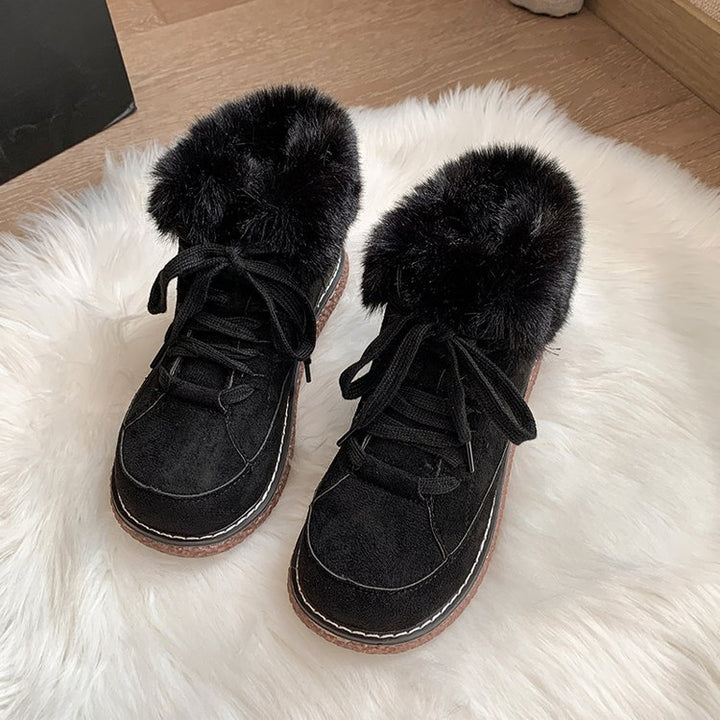 Damen  gefütterte Schnür-Boots mit Kunstfellkragen und rutschfester Plateau-Sohle Echo Archiv
