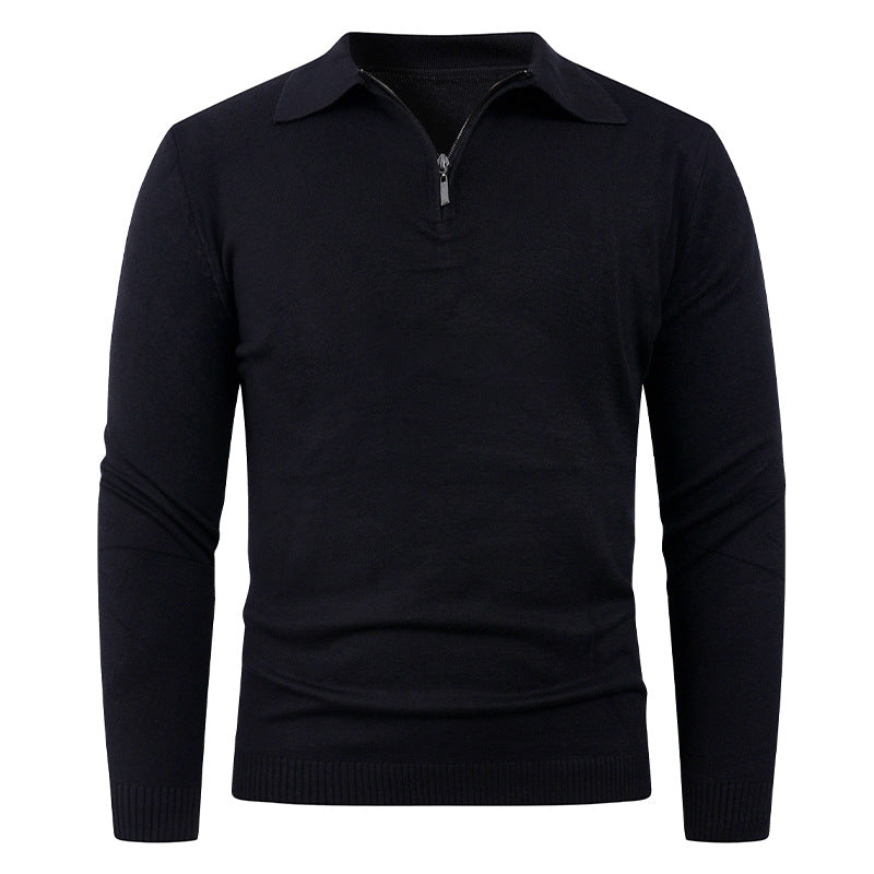Herren Strickpullover mit halb offenem Kragen und feiner Rippenstruktur Echoarchiv