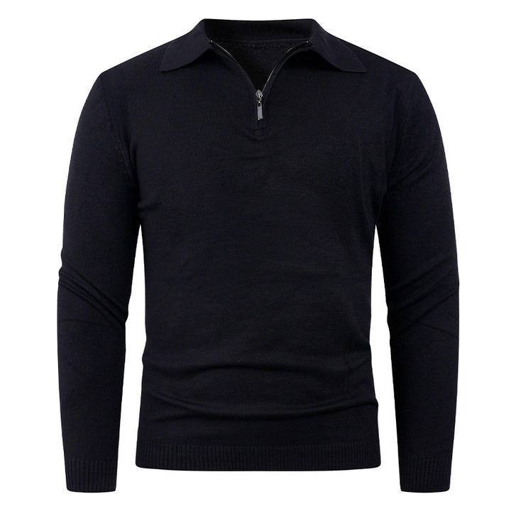 Herren Strickpullover mit halb offenem Kragen und feiner Rippenstruktur Echoarchiv