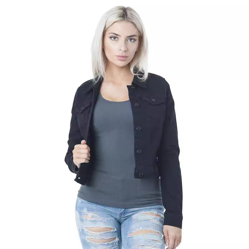 Damen klassische Denim-Jacke im modischen Schnitt mit Knopfdetails Echo Archiv