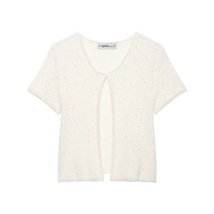 Damen Kurzärmelige Bouclé Strickjacke mit offenem Frontschlitz Echo Archiv