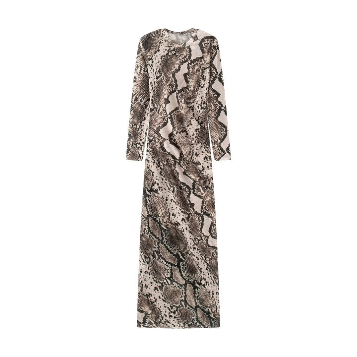 Damen Figurbetontes Maxikleid mit Allover‑Schlangenprint und langen Ärmeln Echoarchiv