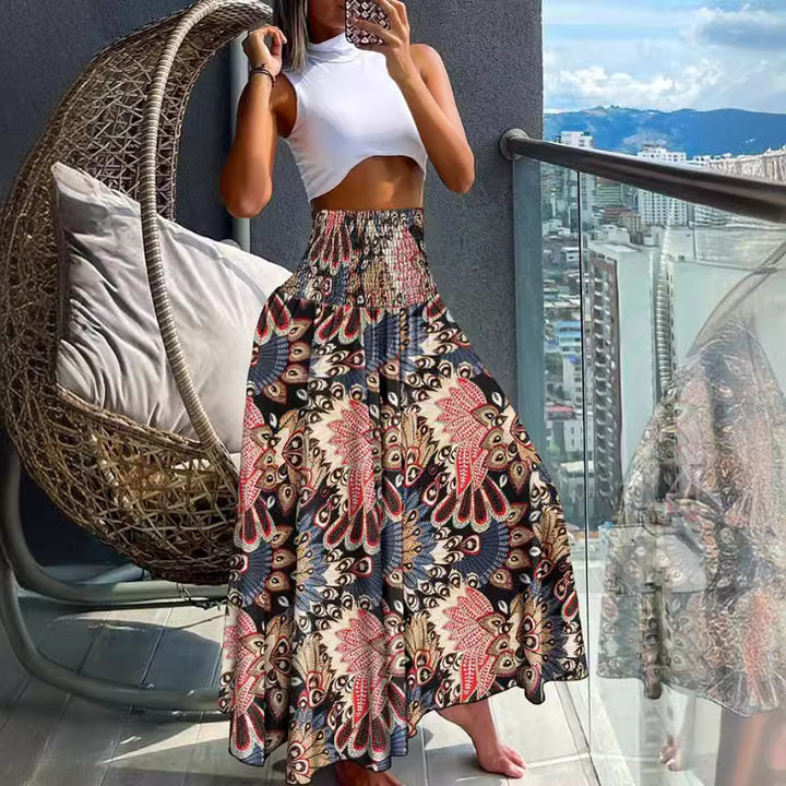 Damen nan Maxirock mit hoher Smok-Taillenpartie und fließender Boho-Faltenoptik Echo Archiv