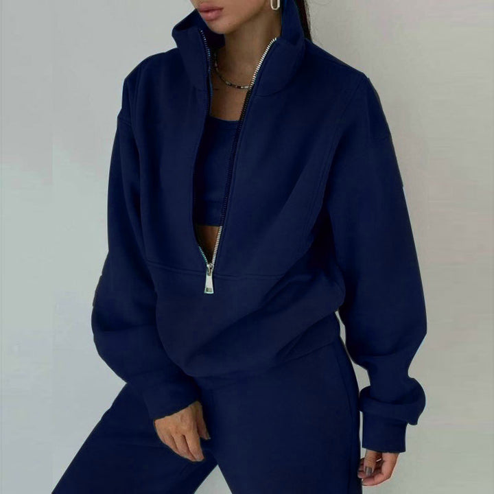 Damen nan Oversize Halbzip-Sweatshirt mit hohem Stehkragen und verdeckter Kängurutasche Echo Archiv