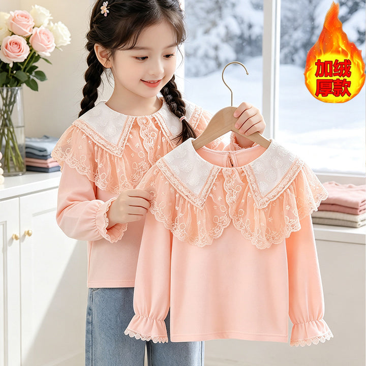 Mädchen Bluse mit elegantem Spitzenkragen und Rüschendetails Echo Archiv