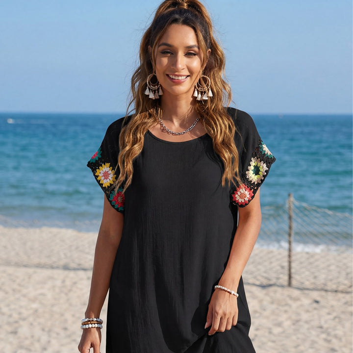 Damen luftiger Strandüberwurf mit gehäkelten Ärmeln Echo Archiv