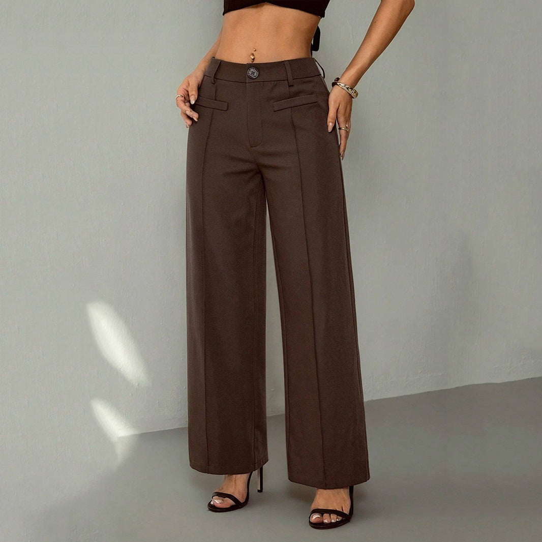 Damen Hochtaillierte Palazzo-Stoffhose mit Bügelfalte und Gürtelschlaufen – Avérine
